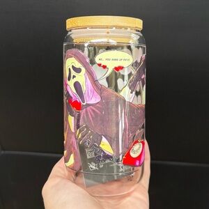 Scream Themed Glass Cup with Bamboo Lid